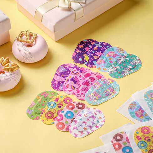Panelee 60 Pcs Adhesive Eye Patches for Kids Girls Toddler Eye Patches Bulk Breathable Material, Light Blocking Cotton Colorful and Fun Designs Adhesive Bandages for Girls, 12 Styles in Kuwait