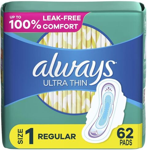 Always Ultra Thin Pads for Women, Size 1 Regular Absorbency Without Wings Unscented, 44 Count x 3 Packs (132 Count total) in Saudi Arabia