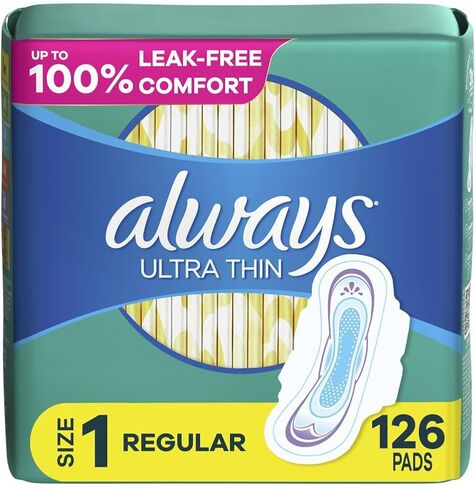 Always Ultra Thin Pads for Women, Size 1 Regular Absorbency Without Wings Unscented, 44 Count x 3 Packs (132 Count total) in Saudi Arabia