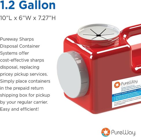 MailBack 1.4 Quart PureWay Sharps Container Disposal System - [PrePaid Return Label Included] for Home, Travel, Professional, and Personal Use in Saudi Arabia