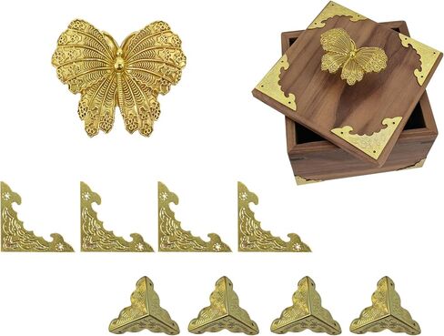 Retro Brass kit, Including Animal Handle, Corner Protector, Decorative Iron Sheet, with Screws, Suitable for DIY and Decorating Jewelry Boxes, Box not Included (Butterfly-S) in Saudi Arabia