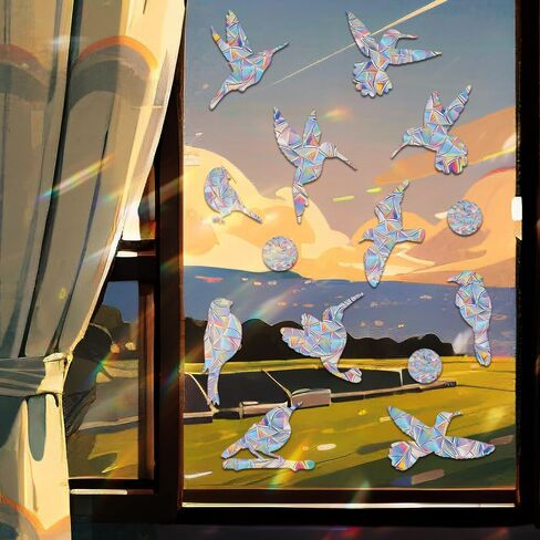 39pcs Rainbow Flower Window Decals to Prevent Bird Strikes, Anti-Collision Window Stickers, Stop Birds from Hitting Windows- Rainbow Prism Static Decals for Glass Doors & Windows in Saudi Arabia