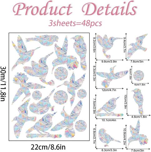 39pcs Rainbow Flower Window Decals to Prevent Bird Strikes, Anti-Collision Window Stickers, Stop Birds from Hitting Windows- Rainbow Prism Static Decals for Glass Doors & Windows in Saudi Arabia