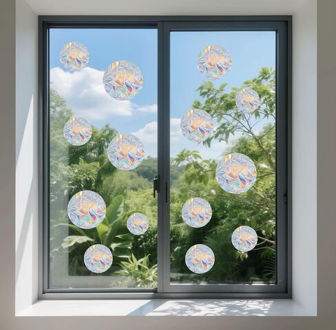 39pcs Rainbow Flower Window Decals to Prevent Bird Strikes, Anti-Collision Window Stickers, Stop Birds from Hitting Windows- Rainbow Prism Static Decals for Glass Doors & Windows in Saudi Arabia