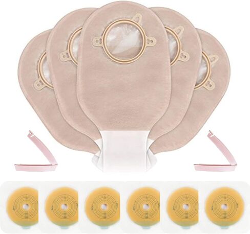 Carbou 21 PCS Ostomy Supplies Colostomy Bags Two Piece Drainable Pouches with Closure 12", Ileostomy Stoma Care,Cut-to-Fit(15pcs Bags+6pcs Barrier) in Kuwait