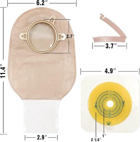 Carbou 21 PCS Ostomy Supplies Colostomy Bags Two Piece Drainable Pouches with Closure 12", Ileostomy Stoma Care,Cut-to-Fit(15pcs Bags+6pcs Barrier) in Kuwait
