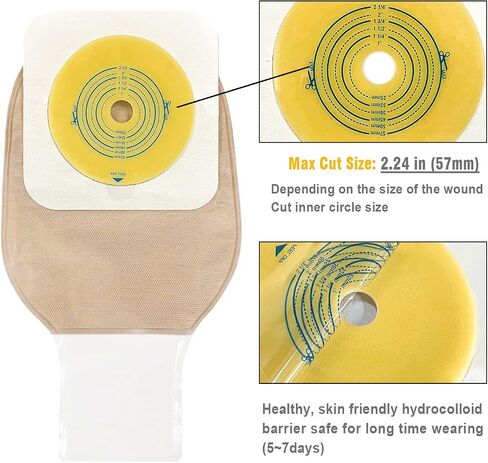 Carbou 21 PCS Ostomy Supplies Colostomy Bags Two Piece Drainable Pouches with Closure 12", Ileostomy Stoma Care,Cut-to-Fit(15pcs Bags+6pcs Barrier) in Kuwait