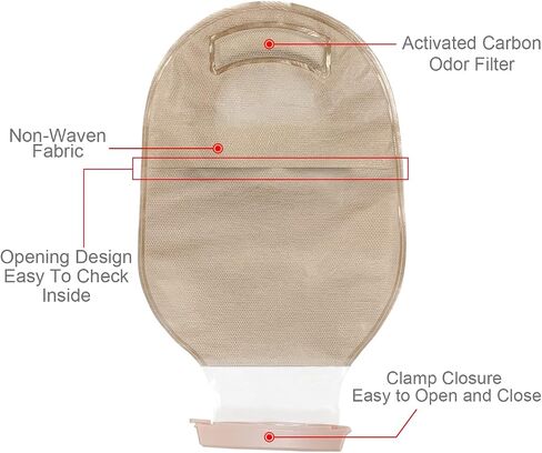 Carbou 21 PCS Ostomy Supplies Colostomy Bags Two Piece Drainable Pouches with Closure 12", Ileostomy Stoma Care,Cut-to-Fit(15pcs Bags+6pcs Barrier) in Kuwait