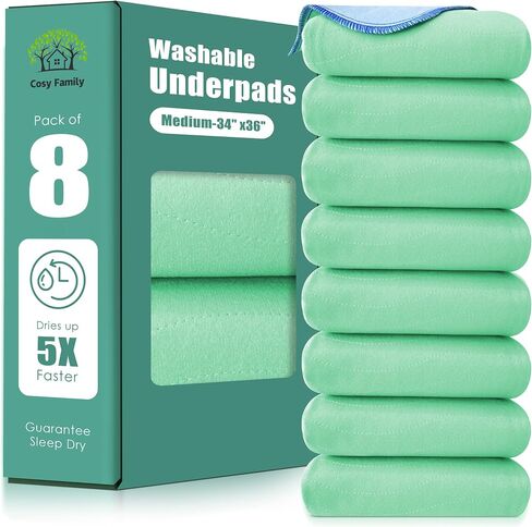 Cosy Family Waterproof Washable Underpads, 34" x 36" - Heavy Absorbency Reusable Bedwetting Incontinence Pads for Adults, Elderly and Pets - Protective Pad, Blue and Green, (Pack of 4) in Saudi Arabia