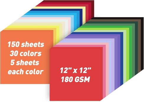 8.5 "× 11" ورق بطاقات ملون بلوكي 150 ورقة 30 ألوان متنوعة ورقة ورقة البناء ورقة الطابعة الأوراق الطابعة ل DIY الحرف ، صنع بطاقات CRICUT ، ديكور الحفلات ، لوازم مدرسة الأطفال ، 180 GSM in Kuwait