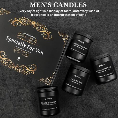 Scented Candles for Men, 6-Pack Candles for Home Scented, 42oz, 300 Hours Burning Time Long-Lasting Aroma — The Masculine Men Candle, Perfect for Boyfriend, Him, Father Aromatherapy Gift in Saudi Arabia