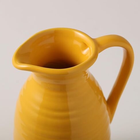 HJN Farmhouse Pitcher Vase for Flowers- إبريق من السيراميك مزهرية زهرة بيضاء لمطبخك/ديكور المنزل/مكتب/غرفة معيشة/رف الكتب/mantel/-hite in Kuwait