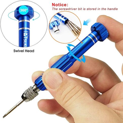 PTSLKHN Eye Glass Repairing Kit, S2 Steel Screwdriver with 15 Types of Screws, Precision Eyeglass Repair Tool Set (Blue 2in1-screws) in Kuwait