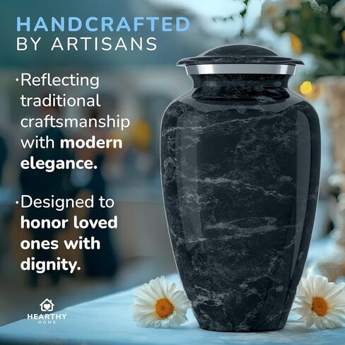 Handcrafted Urn for Ashes Adult Male and Female - Cremation Urns for Human Ashes Adult Man and Woman - Decorative Funeral Urns - Memorial Urn with White Marble Finish - Includes Velvet Bag - Large in Kuwait