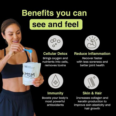 MSM Cellular Detox, Organic Sulfur, Gluten-Free, Dairy-Free, Vegan, 99.9% Pure, Made in The USA, 0g Sugar (64 Servings) in Saudi Arabia