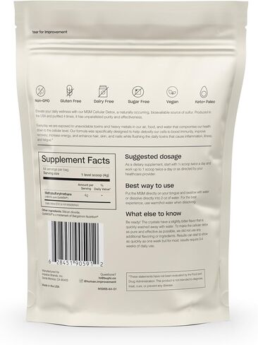MSM Cellular Detox, Organic Sulfur, Gluten-Free, Dairy-Free, Vegan, 99.9% Pure, Made in The USA, 0g Sugar (64 Servings) in Saudi Arabia