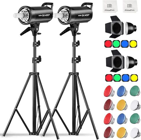 Godox 800Ws 2Packs SK400II 2.4G Studio Strobe Flash Kit,GN65 5600K Monolight Bowens Mount Flash for Studio Photography with XT-16 Transmitter,Softboxes,Light Stands,Reflectors,Umbrellas,Carrying Case in Kuwait