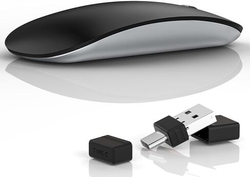 ماوس لاسلكي Uiosmuph G15، ماوس كمبيوتر قابل لإعادة الشحن USB C، ماوس نحيف صامت 2.4 جيجا هرتز بصري مع مستقبل USB نانو وجهاز استقبال من النوع C لأجهزة الكمبيوتر المحمول/Mac/PC أرجواني in Kuwait