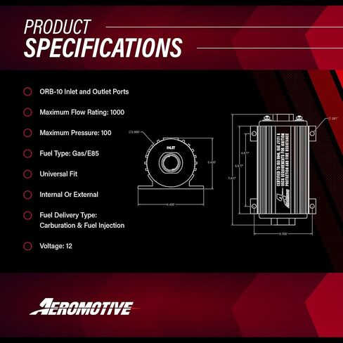 Aeromotive 11101 Red Fuel Pump (A1000 - EFI or Carbureted Applications) in Saudi Arabia
