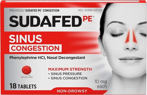 Sudafed PE Sinus Pressure + Pain Relief Tablets, Maximum Strength, Non-Drowsy, OTC Sinus Relief Medicine with Acetaminophen Pain Reliever & Phenylephrine HCl Nasal Decongestant, 24 ct in Saudi Arabia