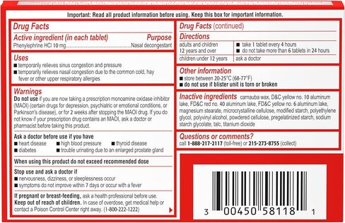 Sudafed PE Sinus Pressure + Pain Relief Tablets, Maximum Strength, Non-Drowsy, OTC Sinus Relief Medicine with Acetaminophen Pain Reliever & Phenylephrine HCl Nasal Decongestant, 24 ct in Saudi Arabia
