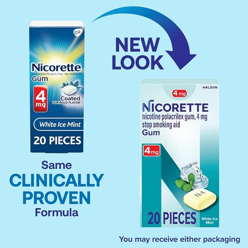 Nicorette Nicotine Gum Stop Smoking Aid ، 4 ملغ ، نكهة النعناع البيضاء - 100 Count (حزمة 2) in Kuwait