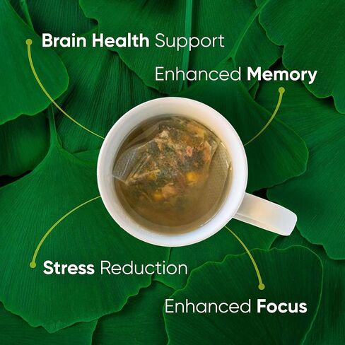 Focus & Memory - Organic Memory Tea Brain Booster, Ginkgo Biloba Tea, Gotu Kola Tea, Lion's Mane Mushroom Tea - Caffeine Free Focus Tea, Mental Clarity Brain Supplements - 30 Sachets in Saudi Arabia