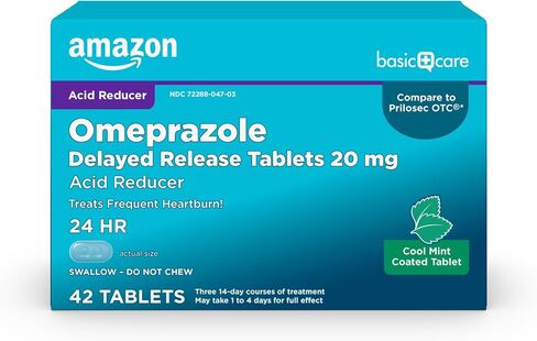 Amazon Basic Care Omeprazole تأخرت أقراص إطلاق 20 ملغ ، مخفض الحمض ، قرص مغلف بالنعناع في Wildberry ، الطب الحارق ، 42 COUNT in Kuwait