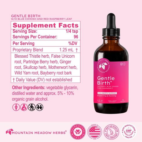 Mountain Meadow Herbs Gentle Birth for Birth Prep/Labor Prep, Fast Acting Liquid Herbal Extract for Childbirth Support w/o Blue Cohosh - 4oz in Kuwait