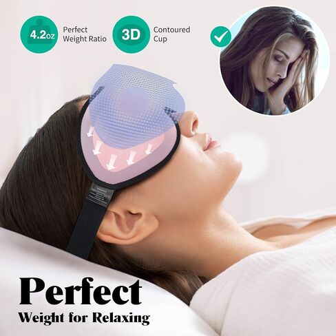Weighted Eye Mask for Sleeping, Blackout 3D Contoured Sleep Mask with Adjustable Strap for Women Men, Memory Foam, Gentle Pressure Relief Comfort Eye Cover Blindfold for Insomnia & Travel -Black in Saudi Arabia