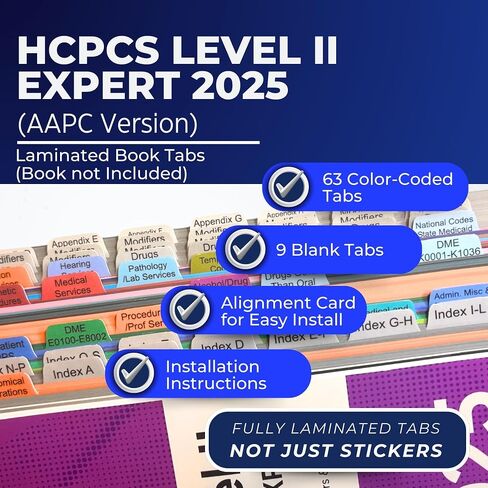 Laminated Book Tabs for CPT 2025 Professional Edition (AMA Version) – Durable, Color-Coded, and Repositionable Sticky Tabs – Includes Alignment Card & Blank Tabs (Book not Included) in Kuwait