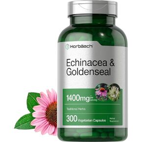 Horbäach Echinacea Goldenseal Capsules | 1400mg | 300 Count | Vegetarian, Non-GMO, Gluten Free Extract Supplement