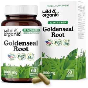 Wild & Organic Goldenseal Root Capsules 1000mg - Immune & Lung Support - 60 Goldenseal Root Powder Capsules - 30 Days Supply - Vegan, No Fillers, Non-GMO