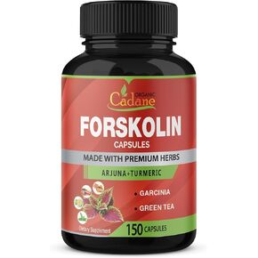 Organic Cadane Forskolin Supplements - 5in1 with Turmeric Curcumin, Arjuna, Garcinia Cambogia, and Green Tea - 5 Month Supply - 150 Capsules