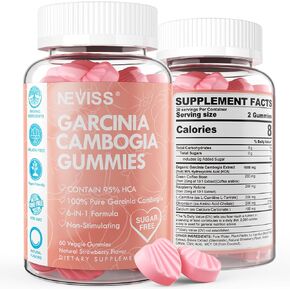 خالية من السكر Garcinia Cambogia Gummies 1000mg 95 ٪ HCA مستخلص نقي مع L-carnitine ، التوت الكيتون ، الكروم ، حبة القهوة الخضراء للتمثيل الغذائي ، خلاصة عضوية 100 ٪ ، نباتي ، نكهة الفراولة 60 سنتس