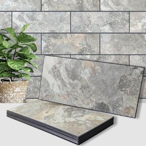 AULIGET 6" x 12" Beige & Brown Slate Peel and Stick Backsplash Wall Tiles, PVC Faux Stone Stick on Tiles for Backsplash Kitchen, Bathroom, Laundry Room, Camper, Fireplace (Pack of 20)