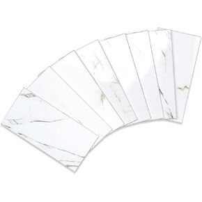 Yipscazo 2025 New Upgrade 100 Pieces Peel and Stick backsplash 3 x 6 Inches 3D PVC Composite Wall Tile Stick on Backsplash Tile for Kitchen Bathroom, Laundry Room, Fireplace in Polished Marble White in Kuwait