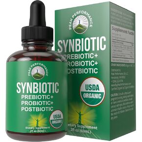 synbiotic العضوي = البروبيوتيك + البروبيوتيك + ما بعد الاكتلاوك 3 في 1 ملحق للنساء والرجال والأطفال. Pre ، Pro ، & Post Biotics Liquid Drops for Gut + Microbiome Balance. صنع في الولايات المتحدة ، نباتي ، صفر السكر