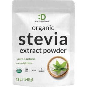 Organic Stevia Extract Powder, 12oz – Natural Sweetener & Sugar Substitute – Pure Stevia Leaf – Great for Cooking, Baking, or Drinks – No Erythritol or Additives – Non-GMO, Sugar Free, Zero Calorie