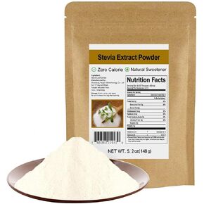 مسحوق استخراج ستيفيا النقي بدون إريثريتول 5.2oz (148g) - تحلية مسحوق ستيفيا شديدة التركيز ، أية حرارة صفر ، لا يوجد بديل مصطنع ، طبيعية للسكر