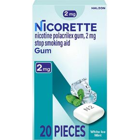 Nicorette Nicotine Gum Stop Smoking Aid ، 2 ملغ ، نكهة النعناع البيضاء - 200 Count