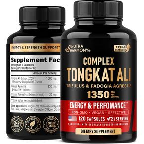 Tongkat Ali Men 1350mg Complex - Fadogia Agrestis | Tribulus Terrestris - الطاقة والقوة والأداء - قوة إضافية 200: 1 مستخلص - تم اختبار الطرف الثالث ، المصنوع في الولايات المتحدة الأمريكية - 120 كبسولة / شهرين