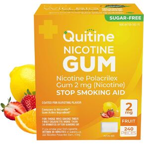 Quitine Nicotine Gum 4mg, Fruit Flavor, Stop Smoking Aid – Relieve Nicotine Cravings with Effective, Affordable NRT | Long-Lasting Flavor, 240 Count, Traditional Gum to Support Your Quit Journey