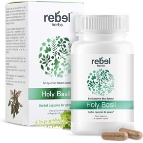 Organic Holy Basil Capsules – Tulsi Leaf Extract, 480mg, 60 Capsules | Ayurvedic Herbal Supplement for Stress Relief, Calm & Wellness | Adaptogen for Vitality, Non-GMO, Gluten-Free