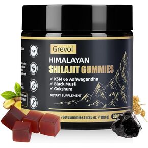 Pure Himalayan Shilajit Gummies with Ashwagandha - Fulvic Acid & 85+ Trace Minerals - No Added Sugar - Shilajit for Men & Women - 60 Gummy