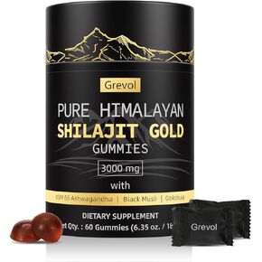 هيمالايا شيلاجيت غومينز: Gold Grade Shilajit غني بحمض Ashwagandha Fulvic و 85+ المعادن النزرة - لا يوجد سكر مضاف - ملفوف بشكل فردي - للرجال والنساء - 60 Gummy