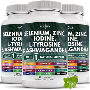 NEW AGE Selenium, Zinc, Iodine, L Tyrosine, Ashwagandha - Supplement for Women and Men with Bladderwrack, Turmeric, Silica Kelp, Schisandra - 120 Count