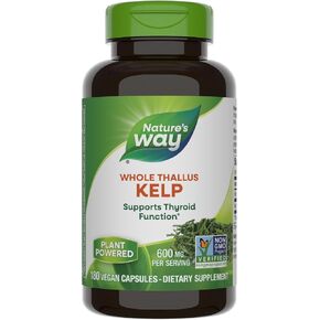 Nature's Way Kelp, Supports Thyroid Function*, 600 mg per Serving, Non-GMO Project Verified, 180 Capsules (Packaging May Vary)