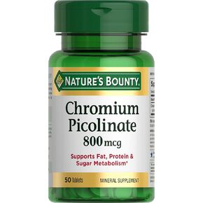Nature's Bounty Chromium PicoLinate ، يدعم الدهون والبروتين والسكر استقلاب السكر ، مكملات المعادن ، 800 ميكروغرام ، 50 قرصًا