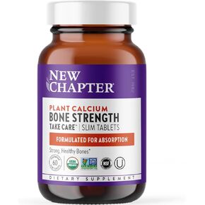 New Chapter Calcium Supplement - Bone Strength Organic Calcium with Magnesium, Vitamin D3+K2, 70+ Trace Minerals for Bone Health, Gluten Free, Easy to Swallow Slim Tablets - 120 Count
